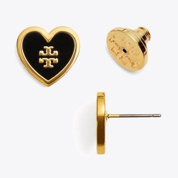 Tory Burch black heart lacquered logo earrings - Picture 3 of 3
